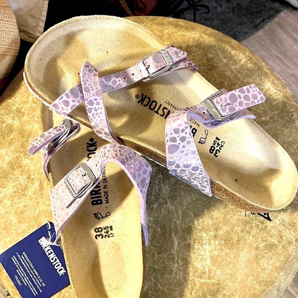 New Birkenstock Mayari Sandal Metallic Stone Lilac Purple Women’s Size 38 8/8.5